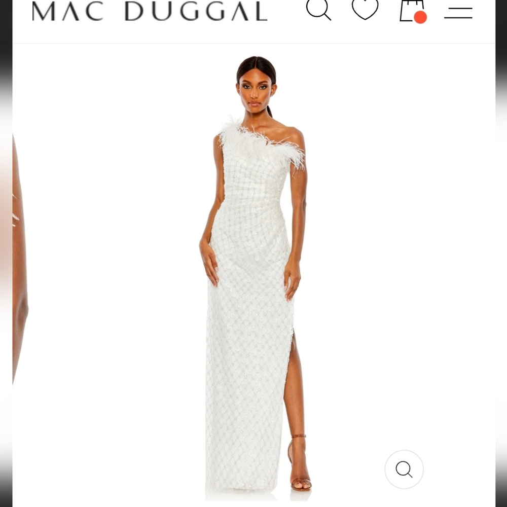 Mac duggal embellished one shoulder gown with ostrich feathers